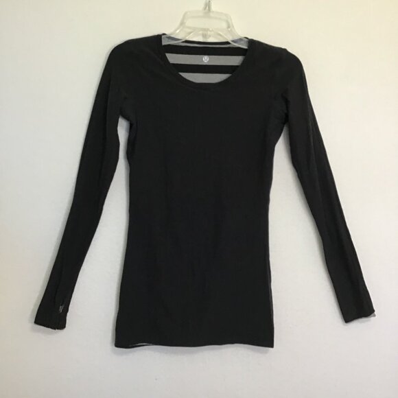 Lululemon Every Yogi Long Sleeve Black and Grey Stripe/Black Size 6 - Picture 8 of 10